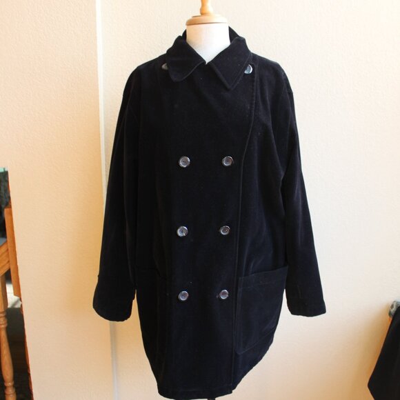 Vintage 80's Apriori Wool Blend Reversable Houndstooth Black Velvet DB Coat 12 - Picture 5 of 7